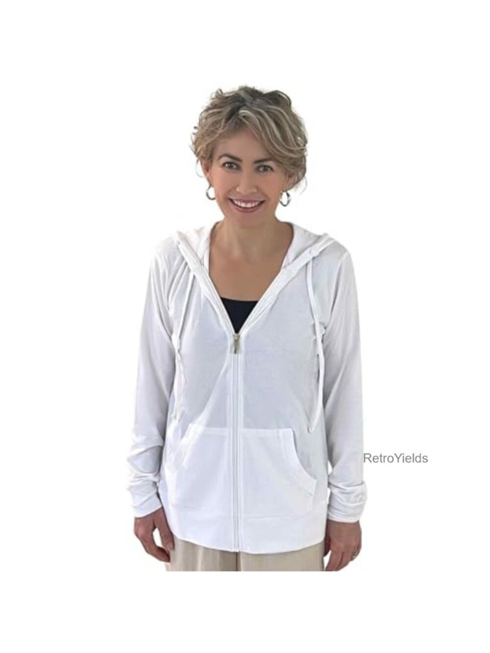 Women's Lightweight Zip-Front Hoodie Casual Athletic Jacket Cotton Spandex